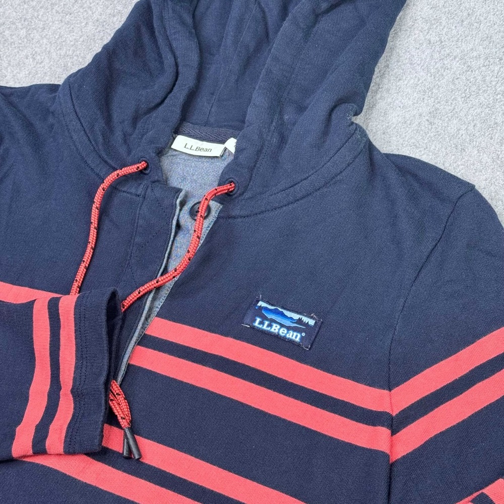 L.L. Bean Navy Hoodie with Coral Stripe Accents